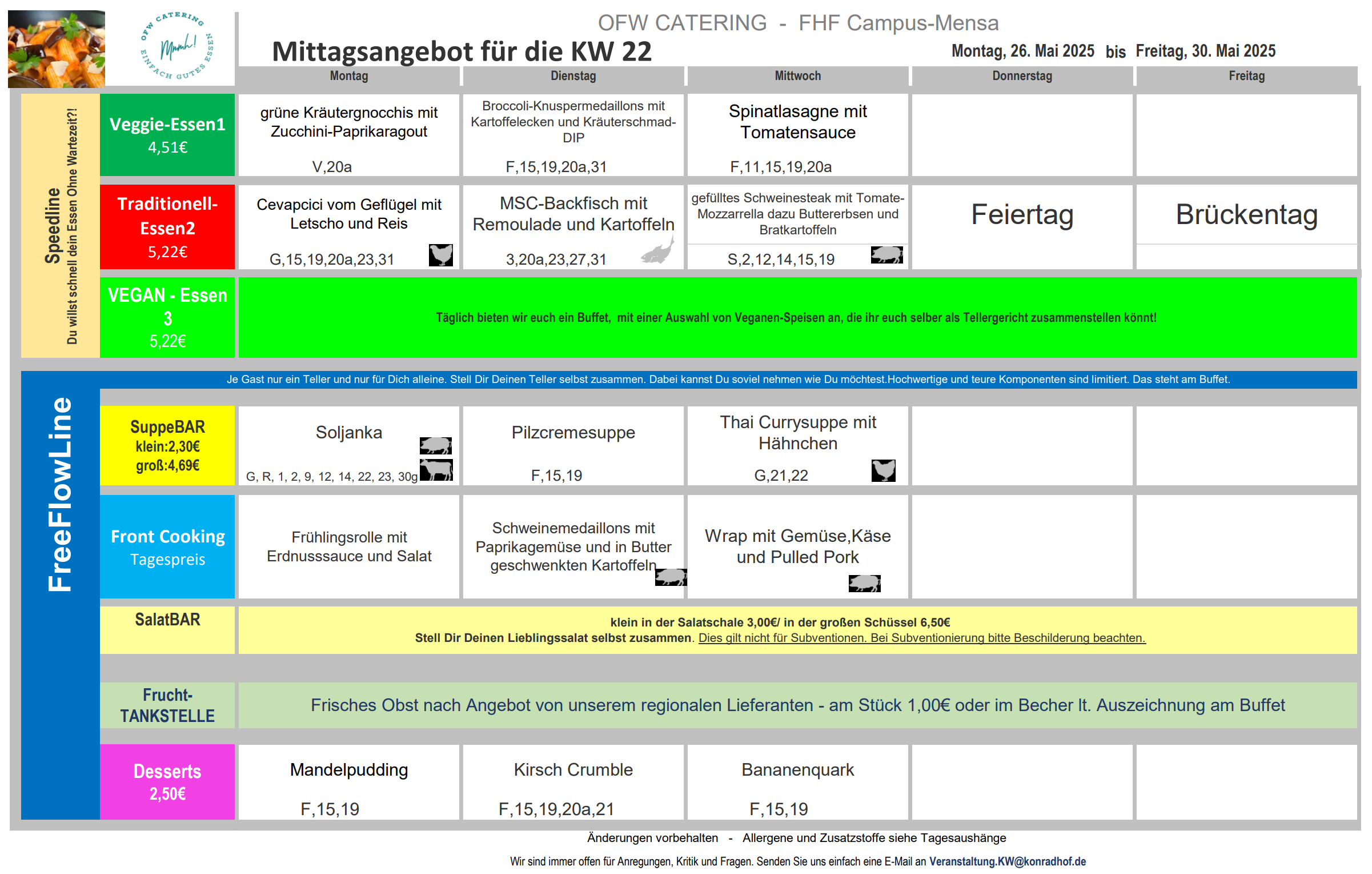Speiseplan Kalenderwoche 22