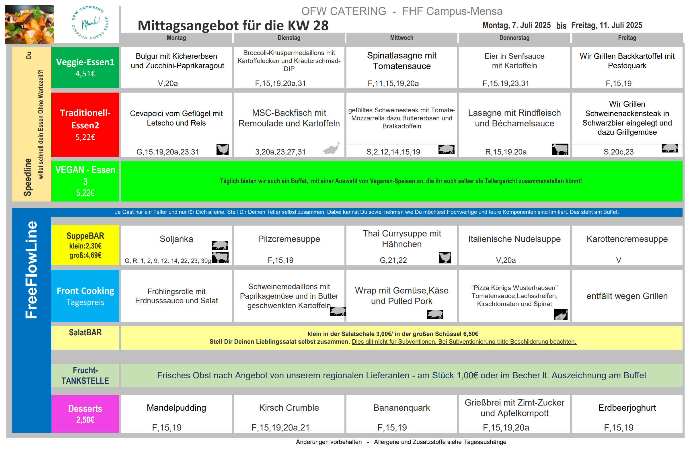 Speiseplan Kalenderwoche 28