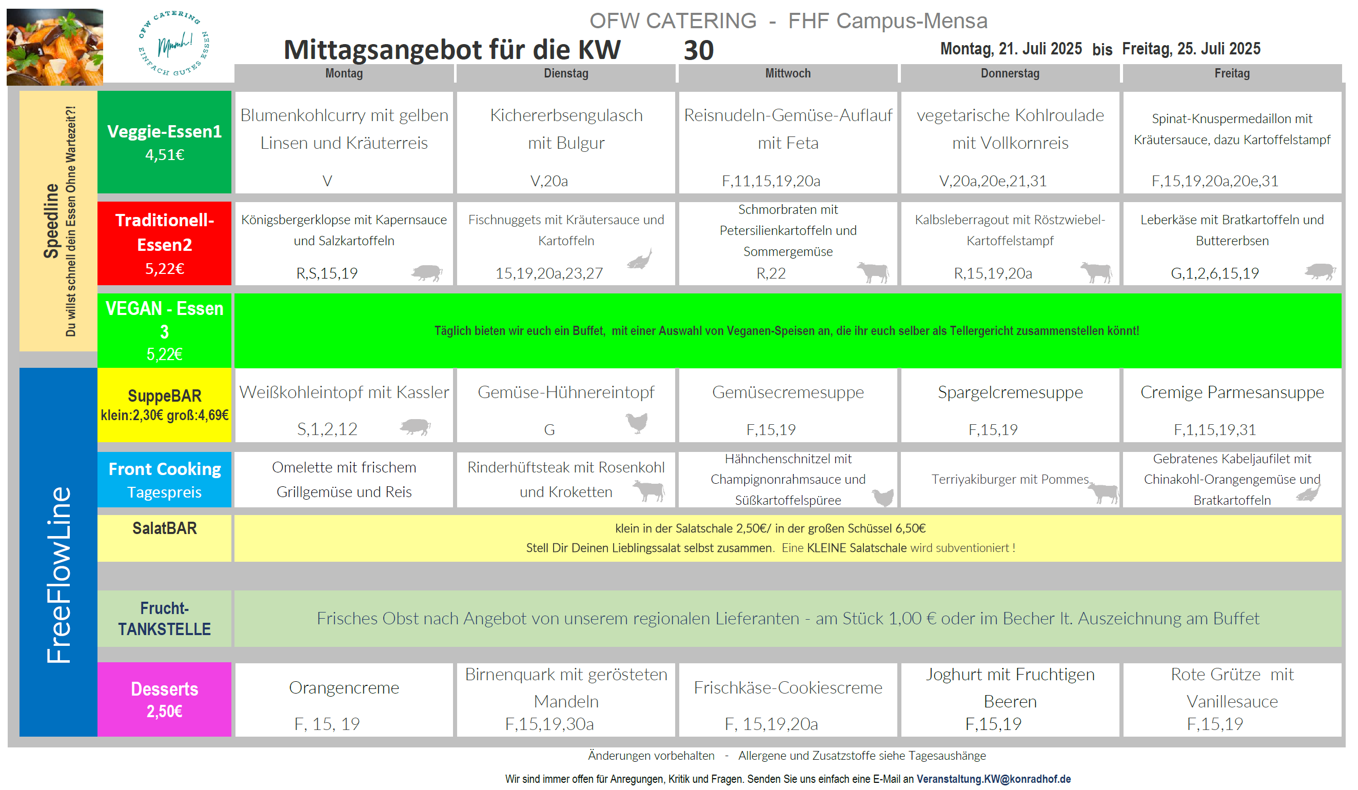 Speiseplan Kalenderwoche 30