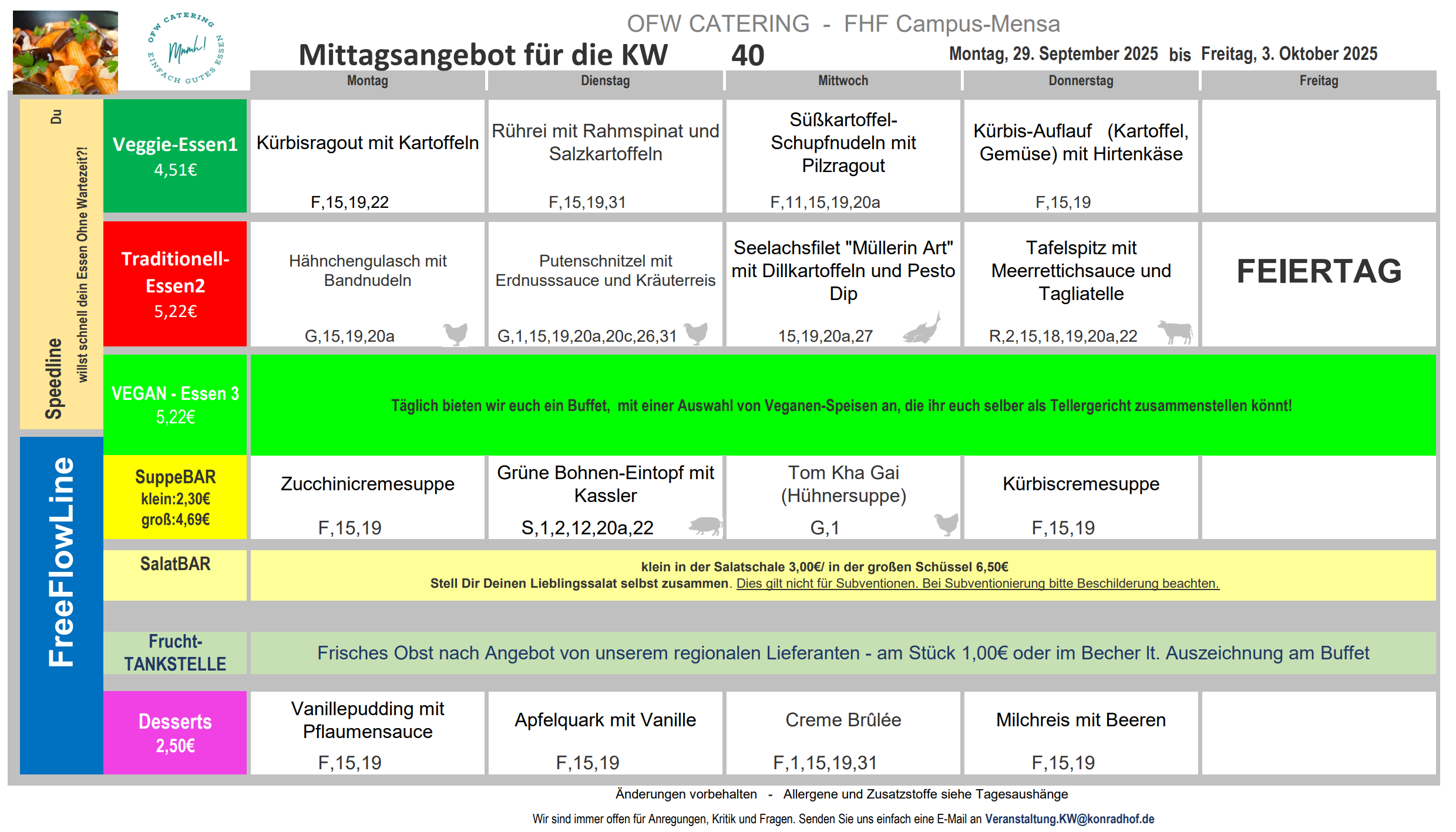 Speiseplan Kalenderwoche 40