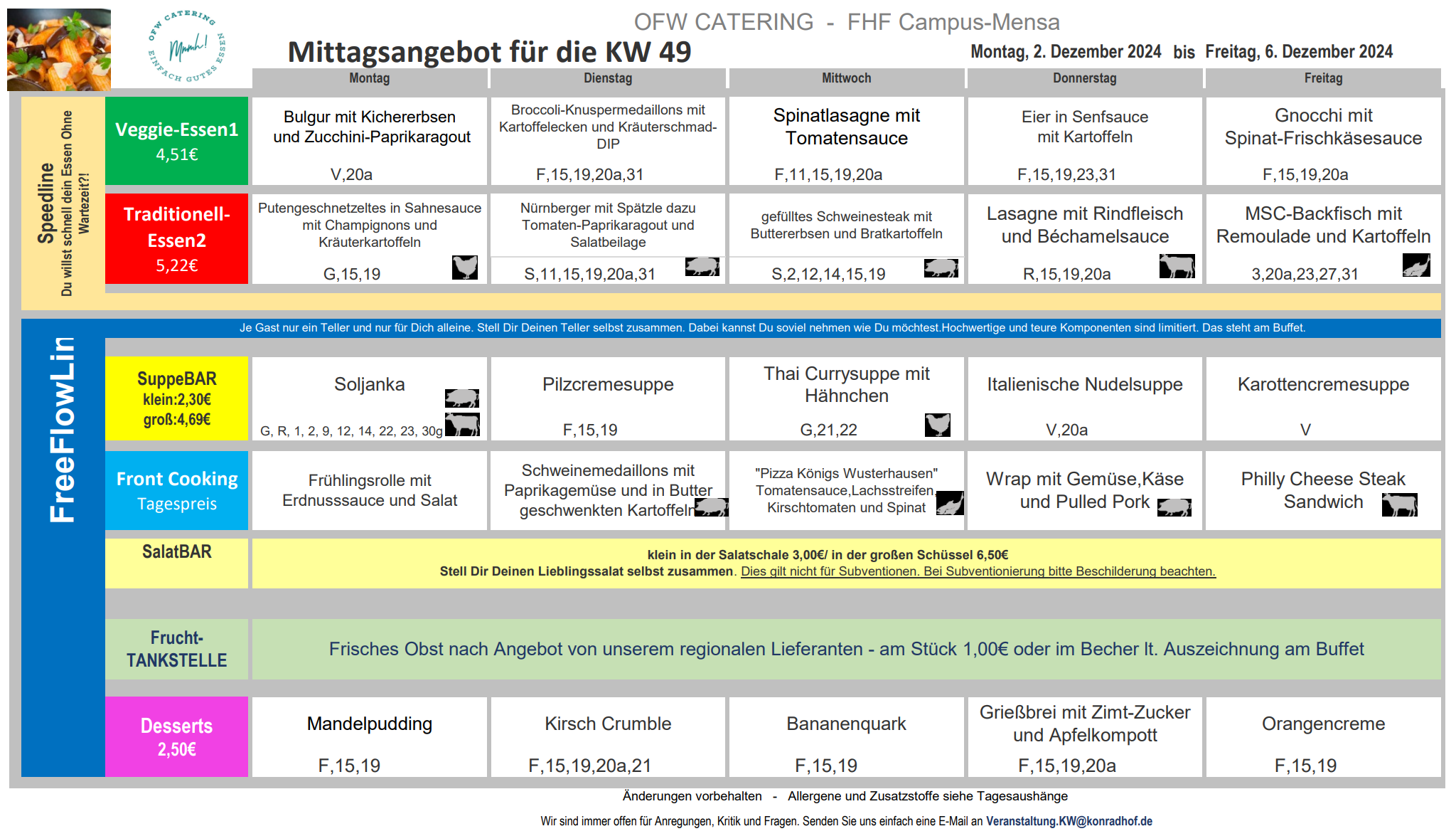 Speiseplan Kalenderwoche 49